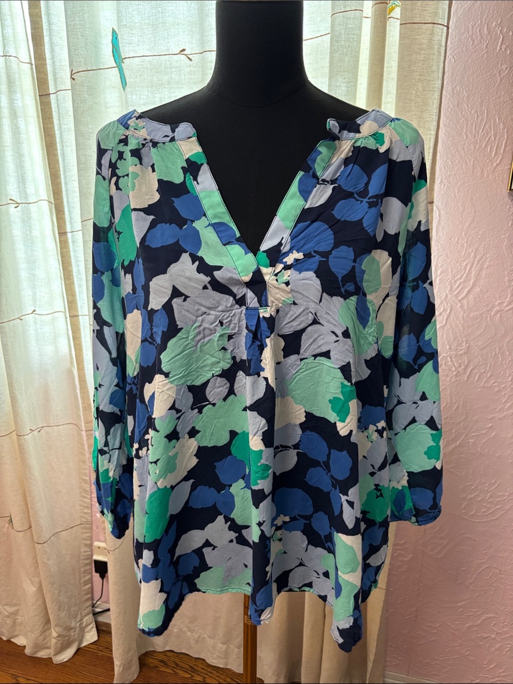 GAP Navy Floral V-Neck Tunic with Blue & Green Print